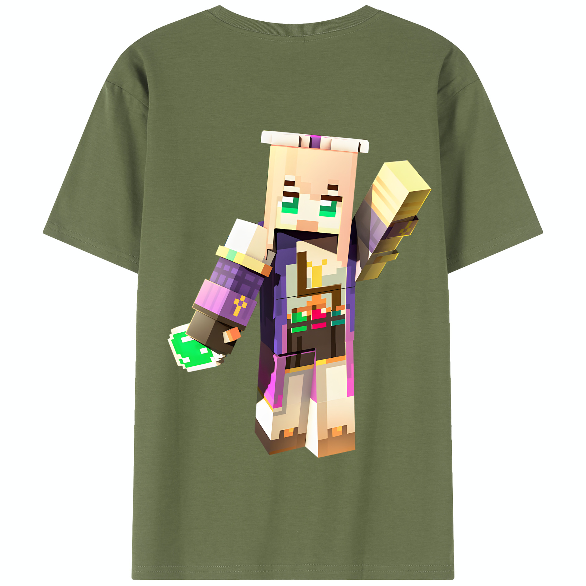 （画像用） マインクラフト ブロックの世界 Minecraft MC Block world 綿100％半袖Tシャツ（背面プリント）